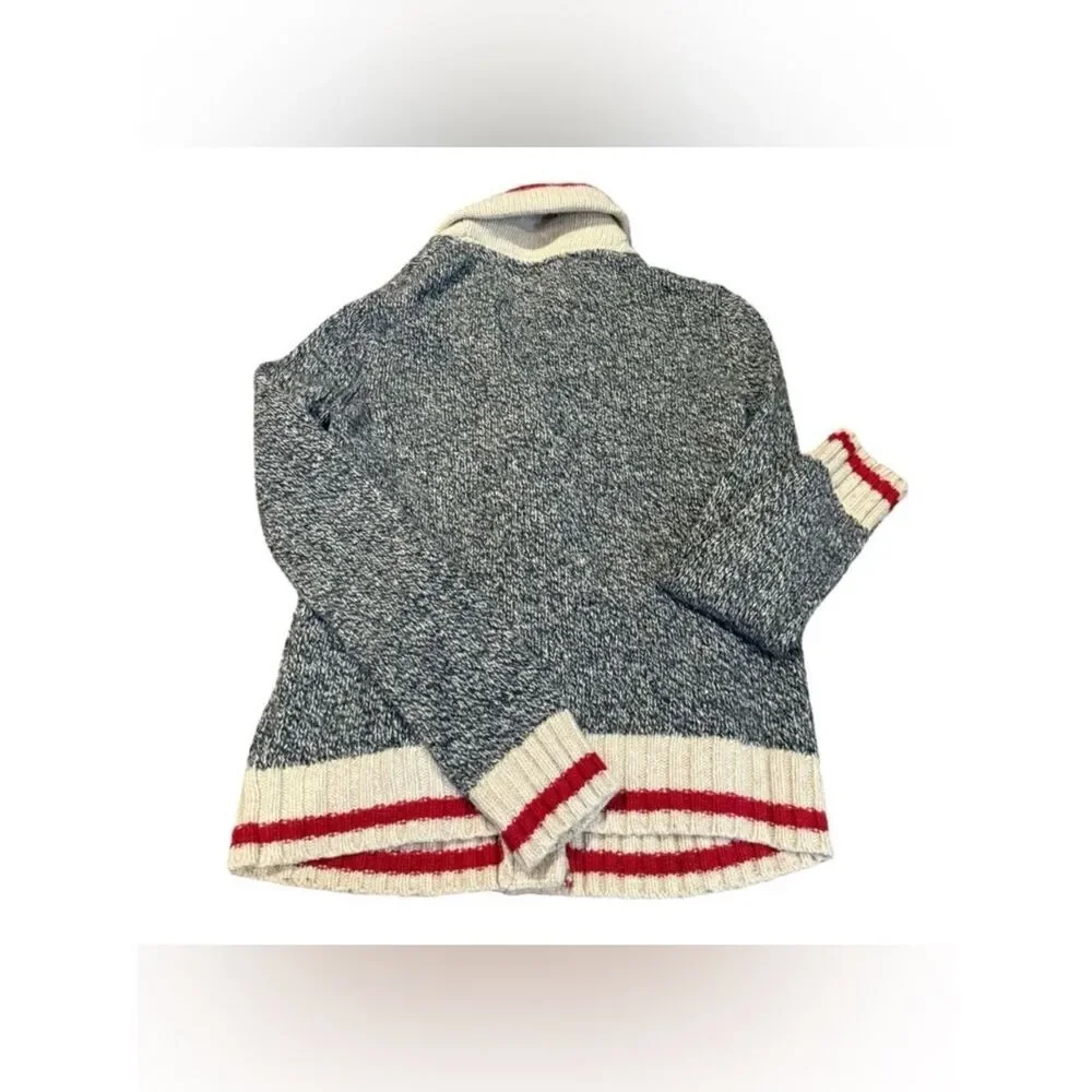 Roots Unisex Cabin Knit Shawl Collar Cardigan Sweater - Gray, Cream & Red - Picture 2 of 11